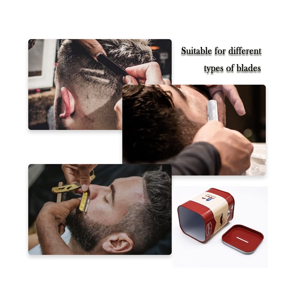 DHinkyoung Safety Razor Blade Disposal Case, Used Double Edge Razor Blade Disposal Container, Gentleman Style Detachable Razor Blade Bank with Red Beard Pattern for Salon and Barber Shop (Blue)