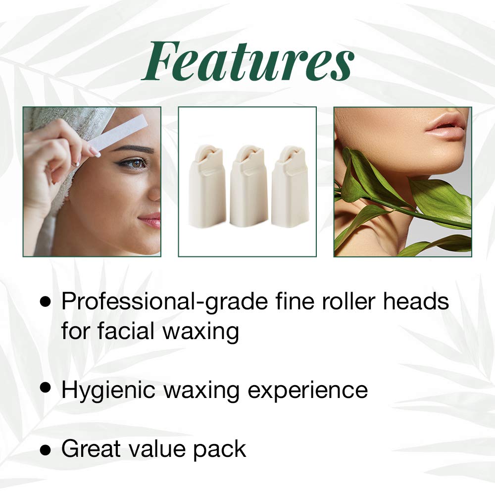 Clean + Easy Fine Line Wax Roller Heads – Roll On Wax Applicator for Precise Hair Removal on Face, Brows & Upper Lip, 3 Pack