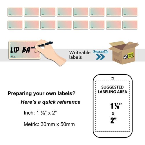 Cubic Ape Slide Top Tin Containers for Lip Balm, Solid Perfume (0.5 oz, 16-Pack, w/Labels) - (Small) Empty Cosmetics Metal Boxes with Sliding Lids (Gloss White)