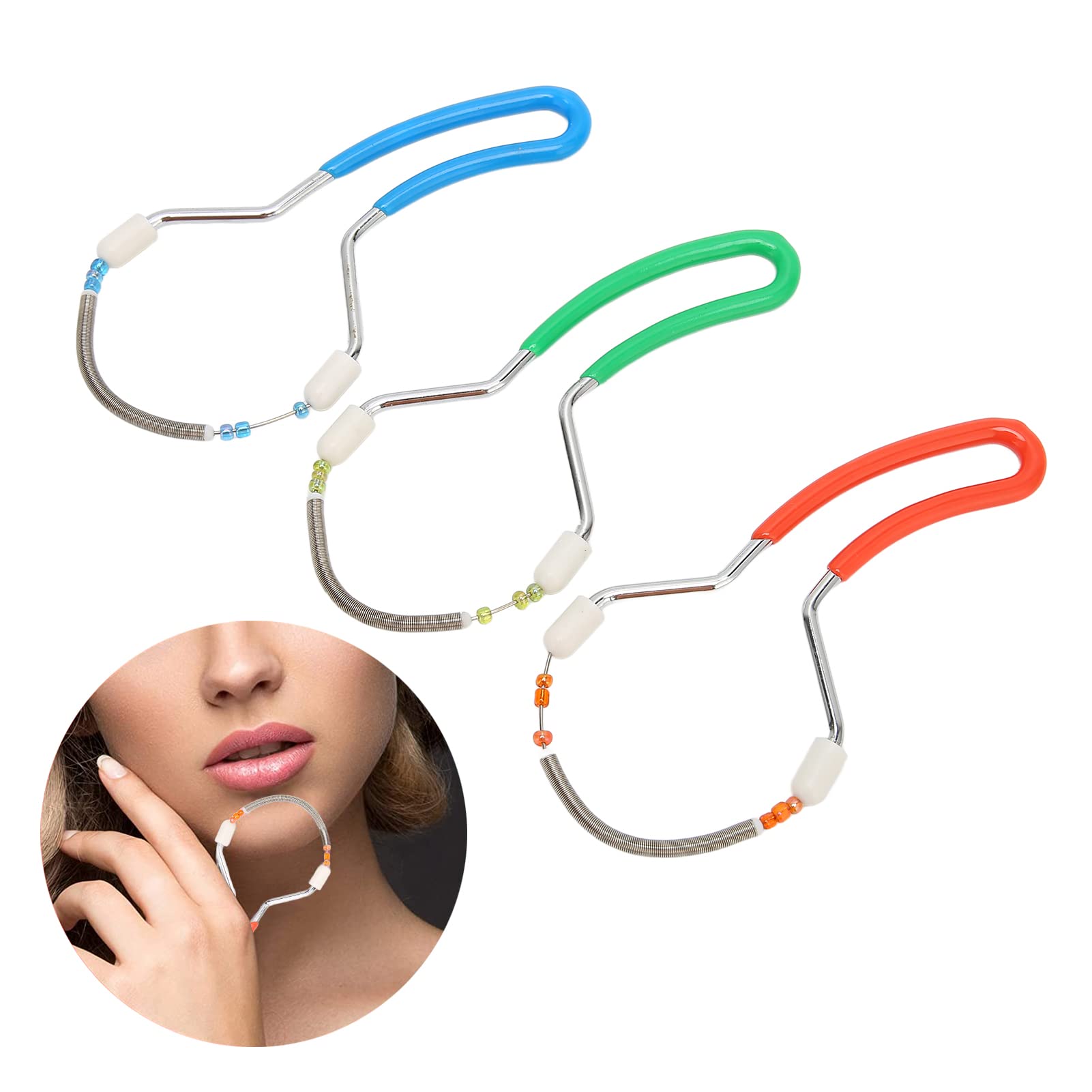 Spring Facials Hair Remover, 3pcs Manual Epilator for Women, Facials Hair Remover Epilator Depilatory Spring Face Threading Tool for Upper Lip, Chin, Cheeks and Neck