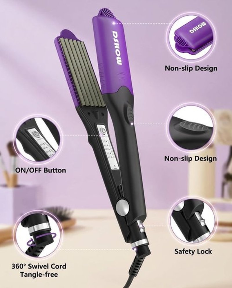 DSHOW Hair Crimper for Women with 4 Interchangeable Plates, Crimper Hair Iron Volumizing Flufft Hairstyle Crimping Iron for Hair with 5 Heat Settings & 60 Min Auto Off