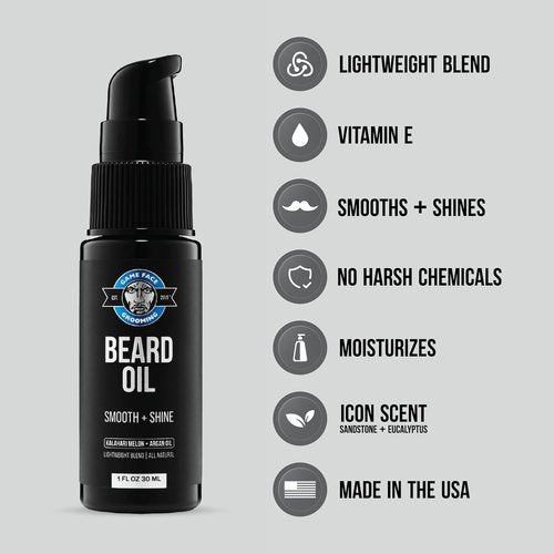 Game Face Natural Beard Oil - Hydrating Eucalyptus & Sea Salt Formula | 1 fl oz for Silky Smooth Beard Care