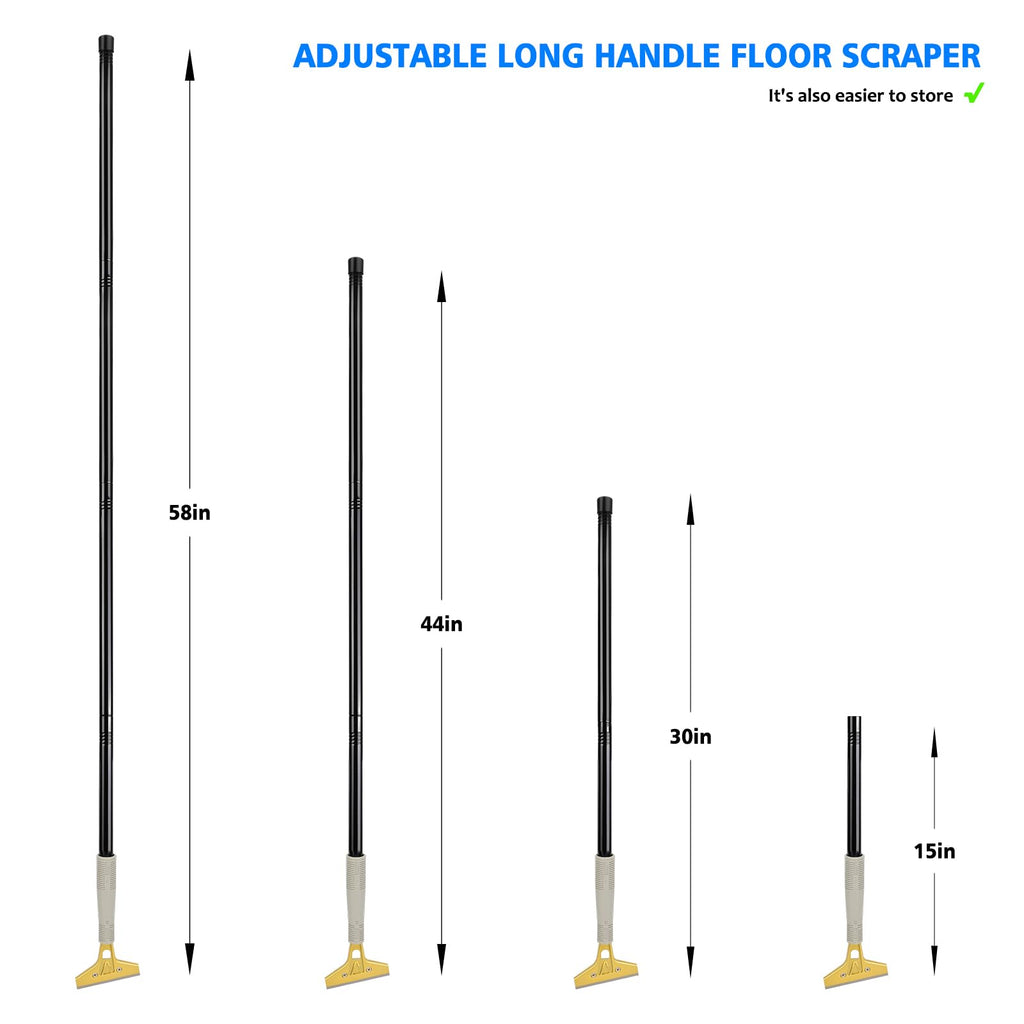 EHDIS 15''-58'' Long Handle Adjustable 4'' Razor Blade Scraper Tool Floor Wallpaper Cooktop Scraper for Cleaning Concrete, Vinyl, Tile,Floors, Walls