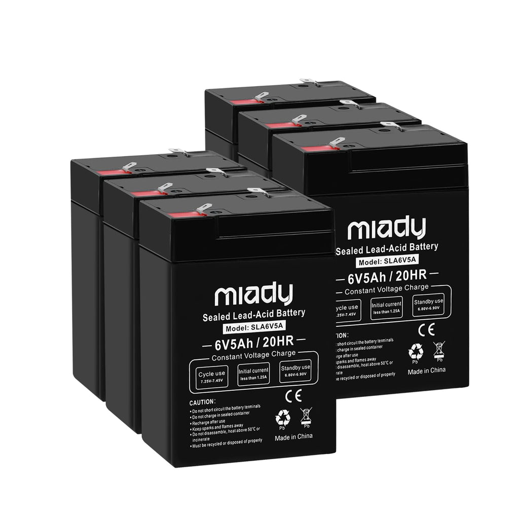 Miady 6V 5Ah Rechargeable Sealed Lead Acid Battery (6 Pack)