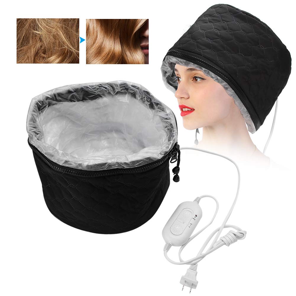 Electric Hair Steamer Cap for Deep Conditioning, Adjustable Temperature Thermal Hair Treatment Cap for Hair Spa, Moisturizing Hair Care & Home Salon Use Black