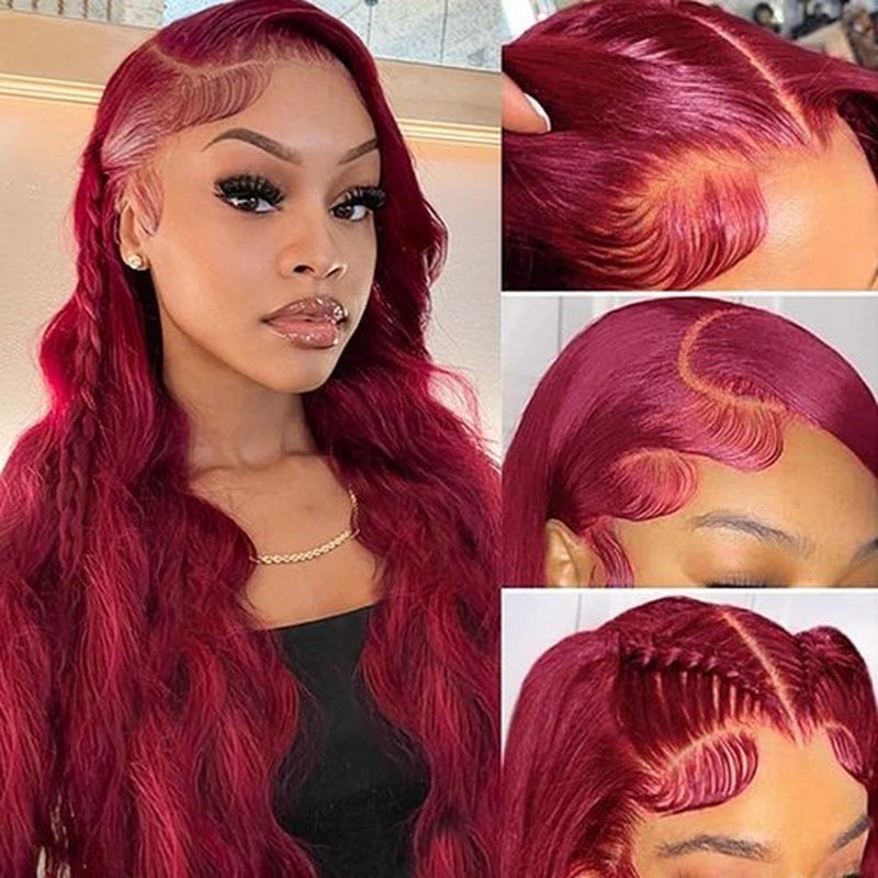 QZOQZO 28 Inch 99j Burgundy Lace Front Wigs Human Hair Red Burgundy Wig 180% Density 13x6 Body Wave Lace Front Wigs Pre Plucked Glueless Lace Front Wigs Human Hair for Women