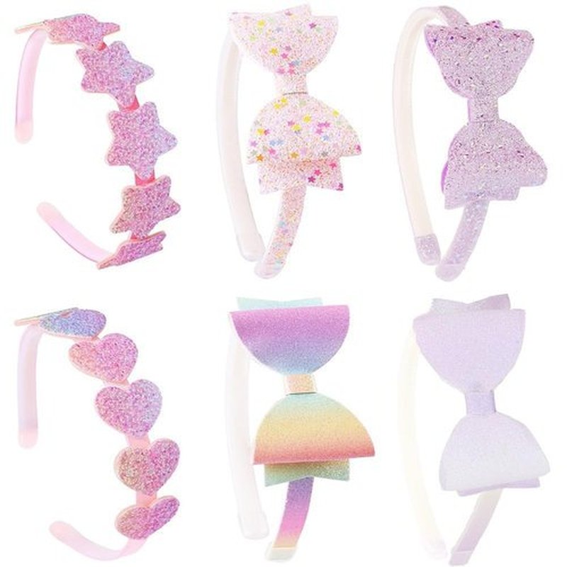 Lizioo 6 pcs Girls Headbands Sweet Girl Hair Accessories Glitter Bow/Flower/Star Hairband Cute Head band for Girls/Kids
