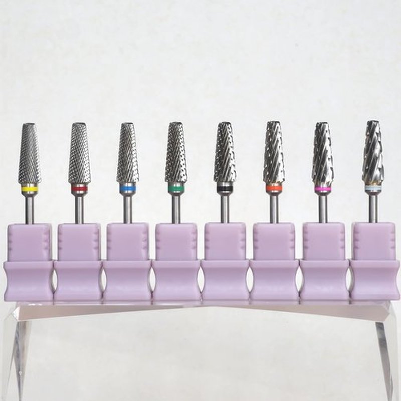 Super Cut 5-in-1 Nail Drill Bits, Tapered Barrel 3/32'' Safety Tungsten Bits, Upward Cut for Hard Gel Acrylic Removal, Right Handed for Nail Techs, Manicure Cuticle Gel Polishing, Fine