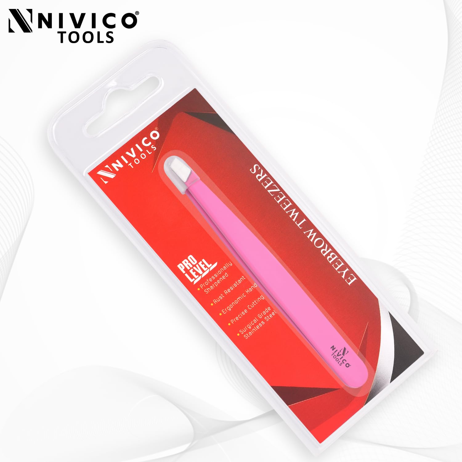 NIVICO Professional Slant Eyebrow Tweezers – Precision Stainless Steel Tweezers for Ingrown & Facial Hair Removal, Salon Quality Brow Shaping for Men & Women (Pink)