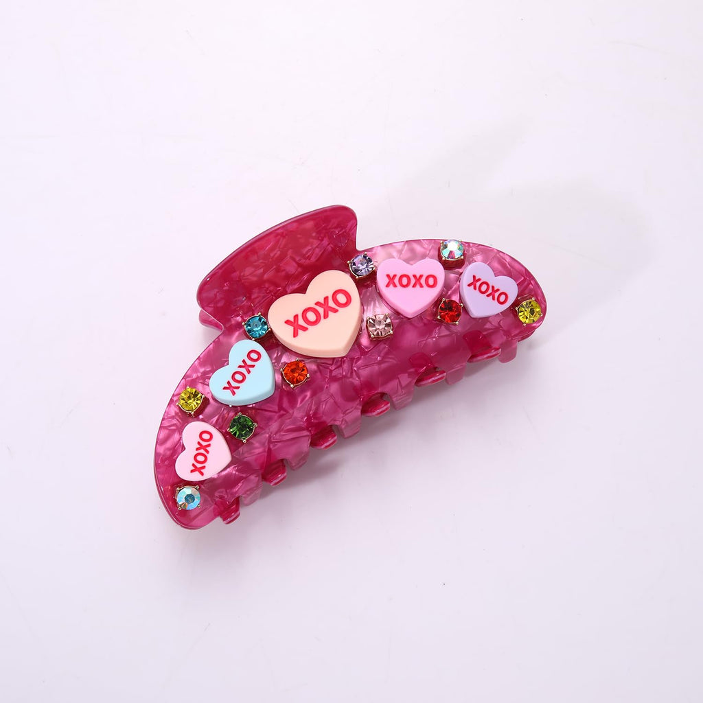 Valentines Hair Claw for Women Large Pink acetic acid Embellish Conversation candy heart hair claw Clips Valentines Hair Accessories Gifts