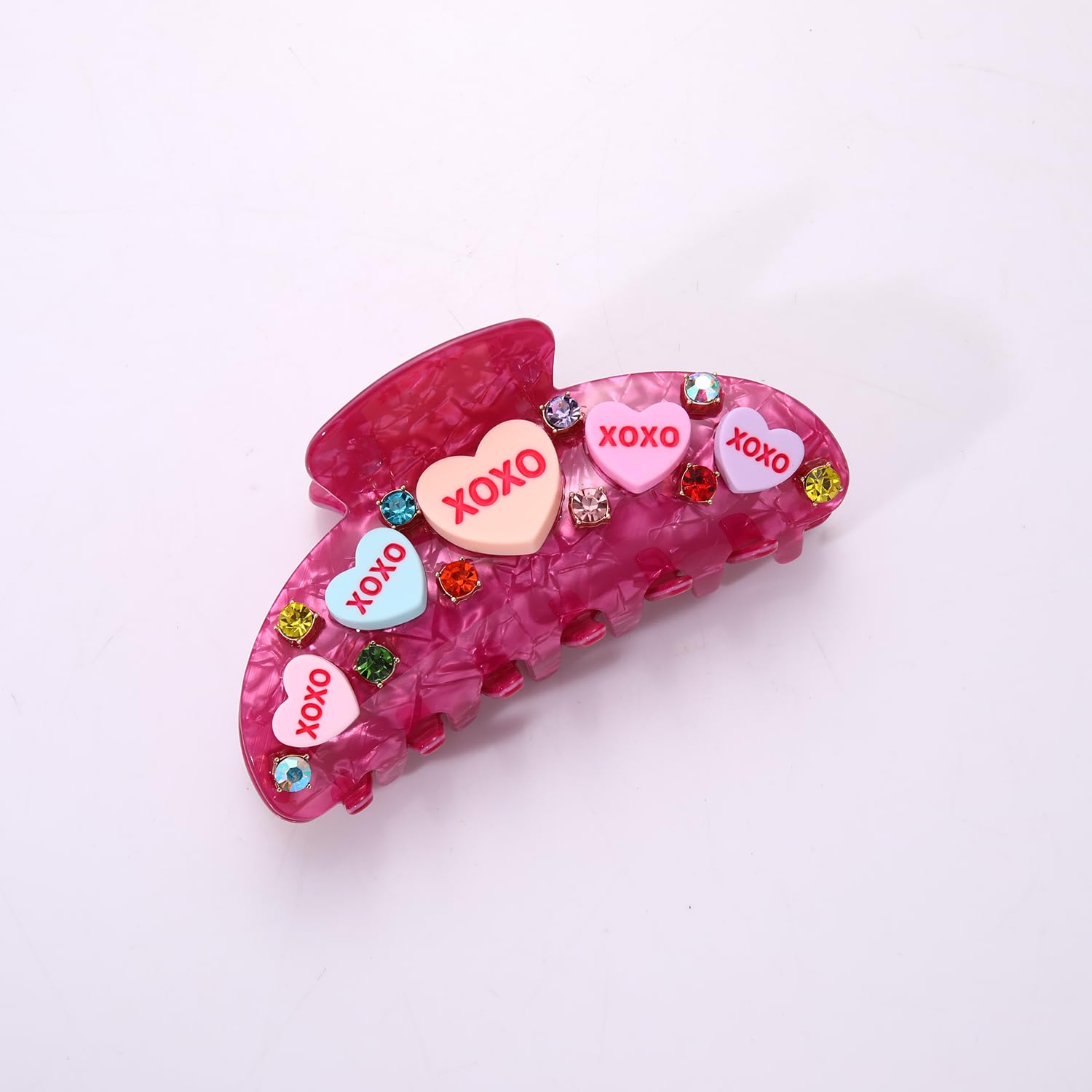 Valentines Hair Claw for Women Large Pink acetic acid Embellish Conversation candy heart hair claw Clips Valentines Hair Accessories Gifts