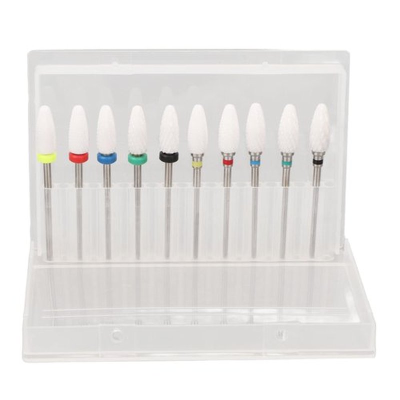 10 pcs Ceramic Nail Drill Bits Set, Electric Nail Files, Cuticle Polishing Bits for Acrylic Gel Nails, for Manicure and Pedicure for Nail Grinding