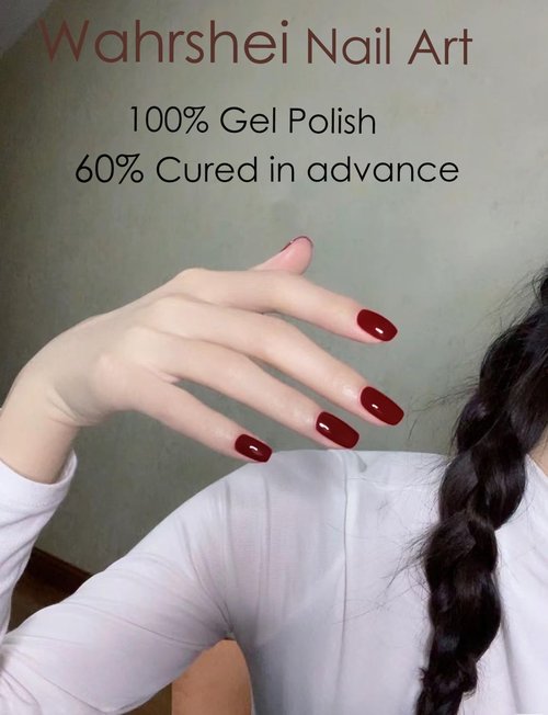 Semi Cured Gel Nail Strips, Wine Red 20pcs Adhesive UV Sticker, Wraps for Home Manicure DIY