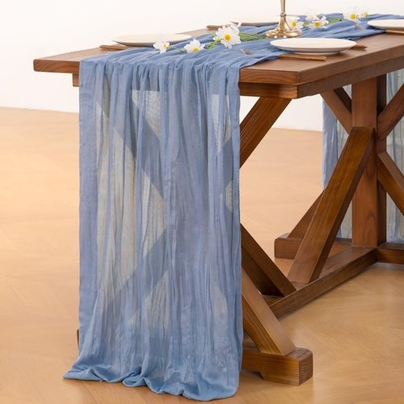 Socomi Cheesecloth Table Runner - Dusty Blue 120 Inch | 15pcs Boho Rustic Decor for Weddings & Events