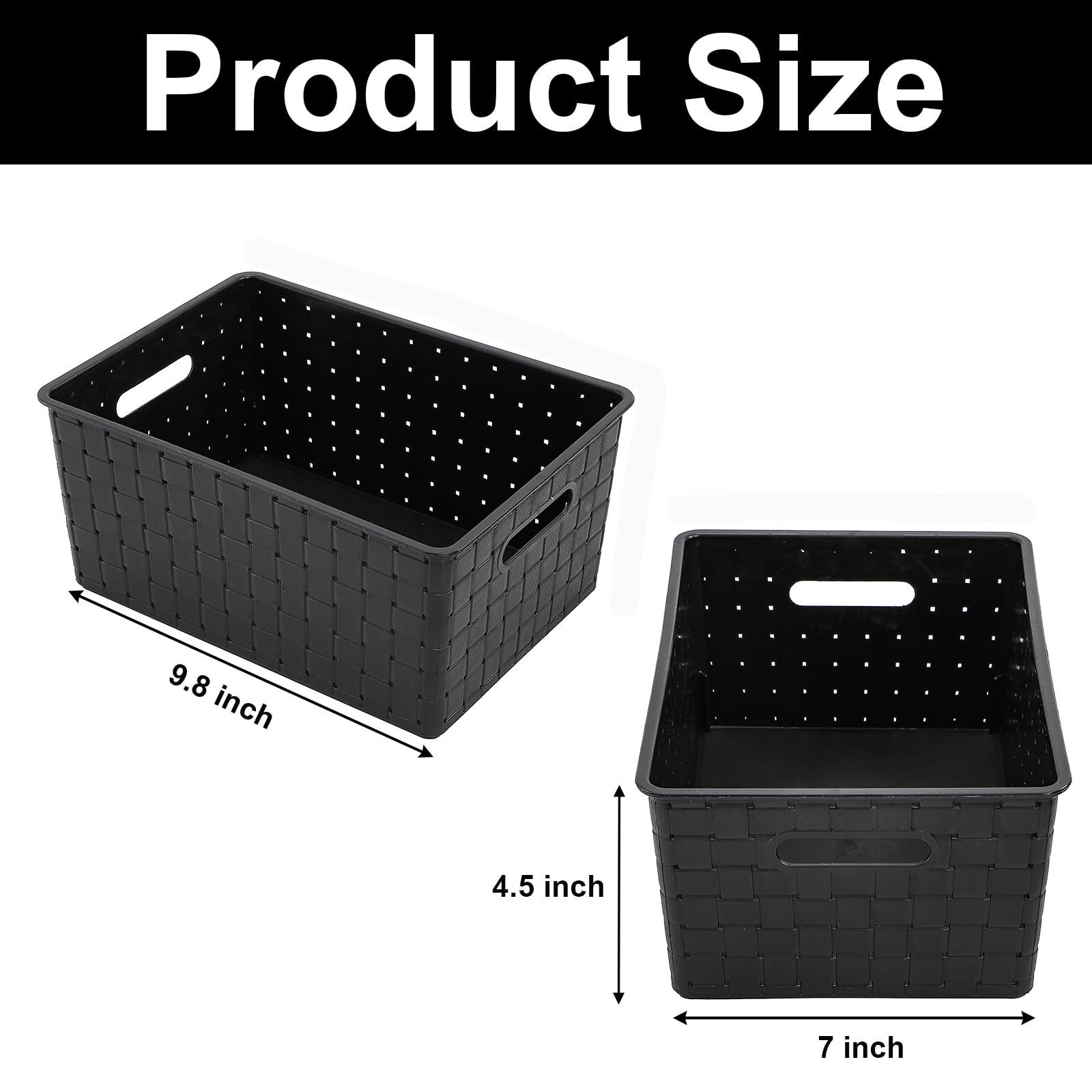 Bekith 5 Pack Woven Plastic Storage Basket, Small Plastic Storage Bin, Rectangular Cabinet Organizer for Home & Office, 9.8" L x 7" W x 4.5" H