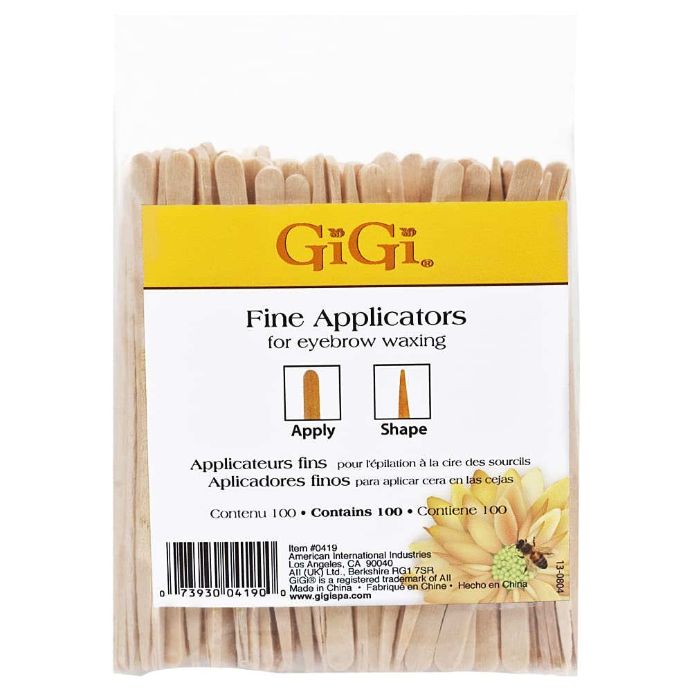 GiGi Eyebrow Wax Sticks for Hair Removal Small, Fine Applicator Stick, Wooden Waxing Sticks for Face & Eyebrows, 100 ct