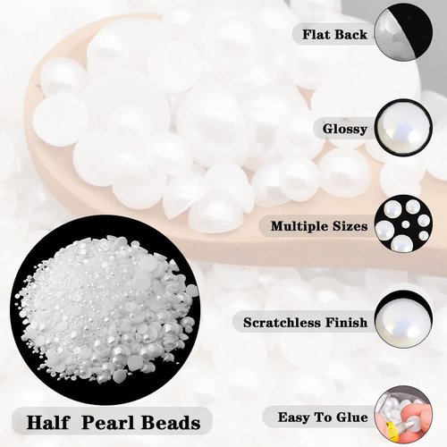 Aodse 6000 Pcs Nail Pearls for Nails Art, Silver Half Pearl for Crafts, Face Eyes Makeup, Charms DIY Crafting Charms Decorations Accessories