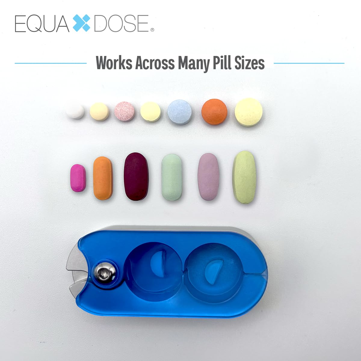 EQUADOSE Pill Splitter with Premium and Durable Aluminum Blades, Safely and Cleanly Cuts Small and Large Tablets, Vitamins, and Pills, Easy Tablet Divider for Accurate Medication Dosing