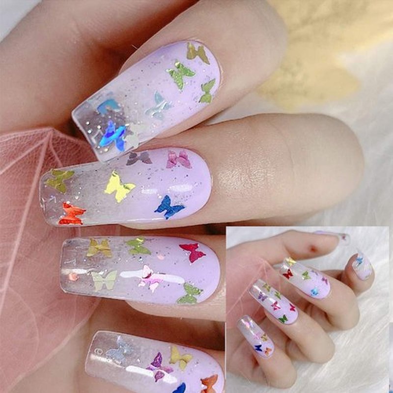 24 Boxes Nail Art Butterfly Holographic Nail Sequins, Ultra-thin Colorful Heart Star Glitter Sticker for Nail Art Decoration, Paillette Cosmetic Festival Glitter Craft Face Hair Decor (12)
