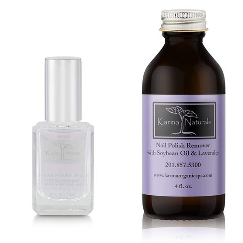 Karma Organic Nail Polish Remover and 2in1 Base & Top Coat Bundle – Beauty Natural Soybean Lavender Nail Polish Remover (4FL-Oz) Two in One Base Coat/Top Coat (0.43FL-Oz)