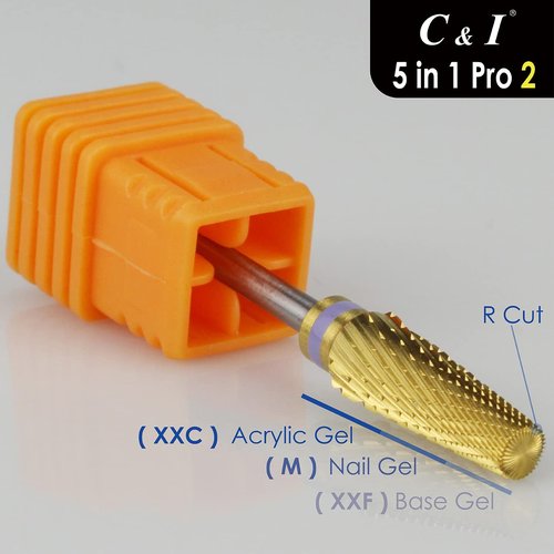 C & I 5 in 1 Nail Drill Bit, Mixed Sizes Edition, Cross Teeth, 2 Way, Professional Multi-function Nail Drills for Electric Manicure Drill Machine, Shank 3/32” (Pro2)