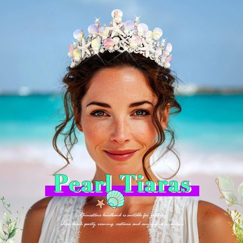 JEAIRTS Mermaid Crown Silver Shell Tiara Sparkly Ocean Princess Hair Accessories for Women