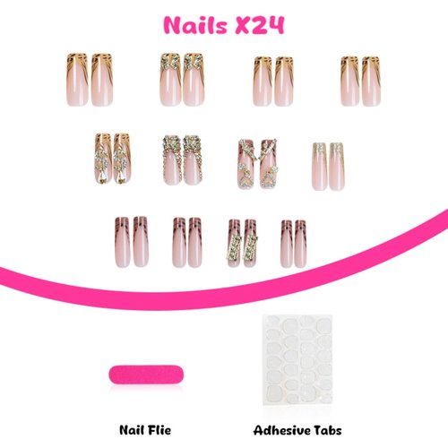 Leopard Brown Press on Nails Long Gold Fake Nails Glossy Bow Cheetah Glue on Nails Heart Coffin Acrylic Nails Spear Zebra False Nails Dollar Money Stick on Nails Rhinestones French Tip Nails for Women