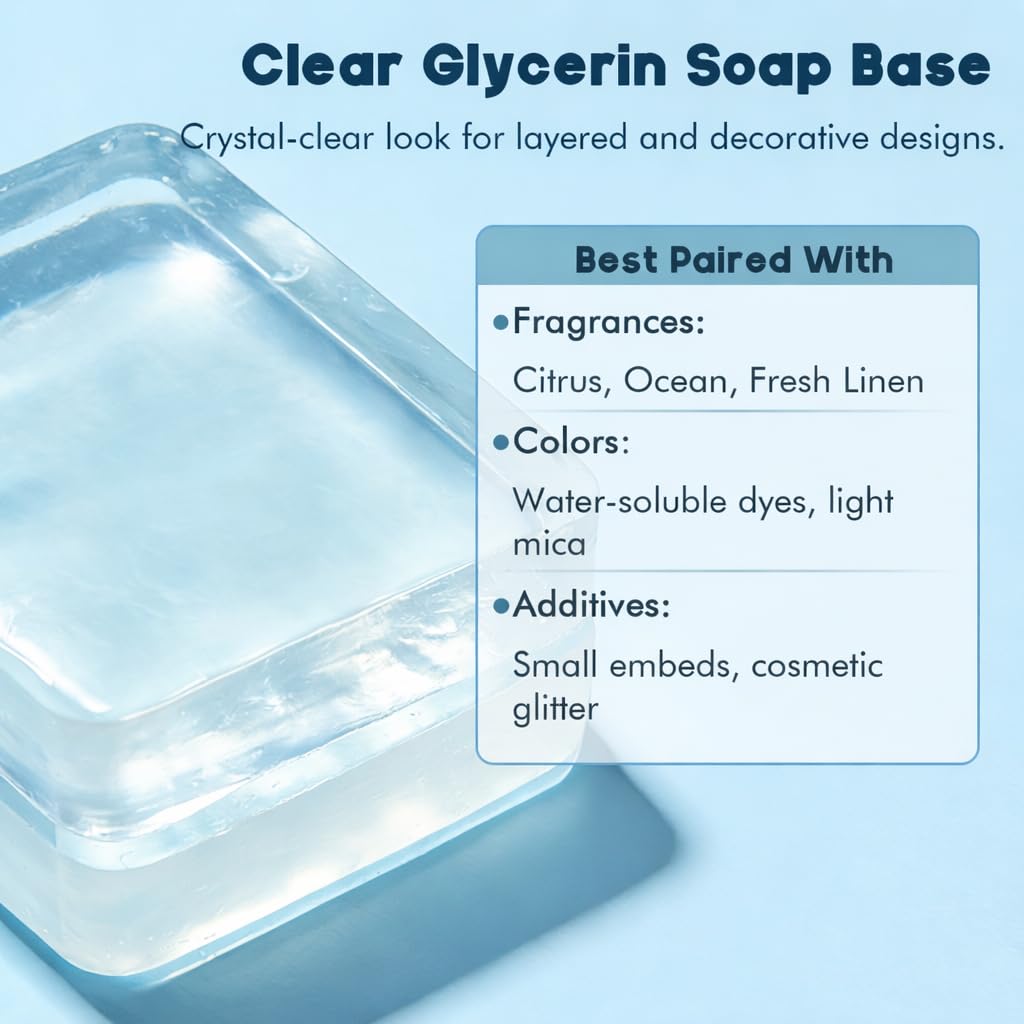 EDSRDPLT 1 lb Unscented Glycerin Soap Base – Melt and Pour Soap Base for DIY Crafting, Easy Cut, Smooth Melt & Clean Pour (Transparent, 1 Pound)