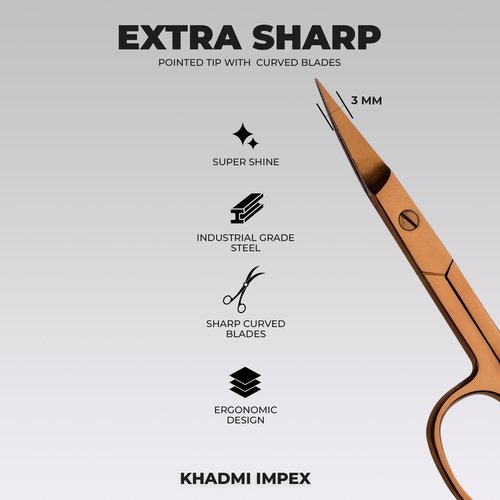 Premium Nail Scissors - Curved Manicure Scissors for Cuticles, Eyebrows, Nose Hair, Mustache & Beard - Stainless Steel, 3.6'' (Rose Gold)