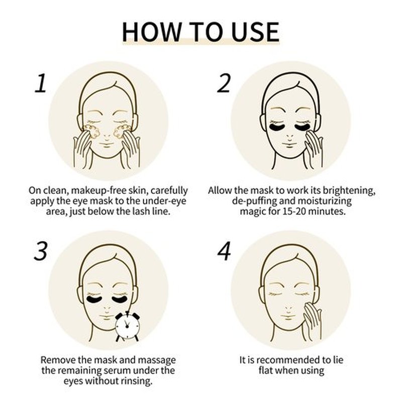 Tunbot Eye Mask - 60 Pieces - 24k Gold Eye Mask - Anti-Aging - Contains Collagen & Hyaluronic Acid - Removes Dark Circles, Puffiness & Wrinkles, Moisturizes - Home Skin Care