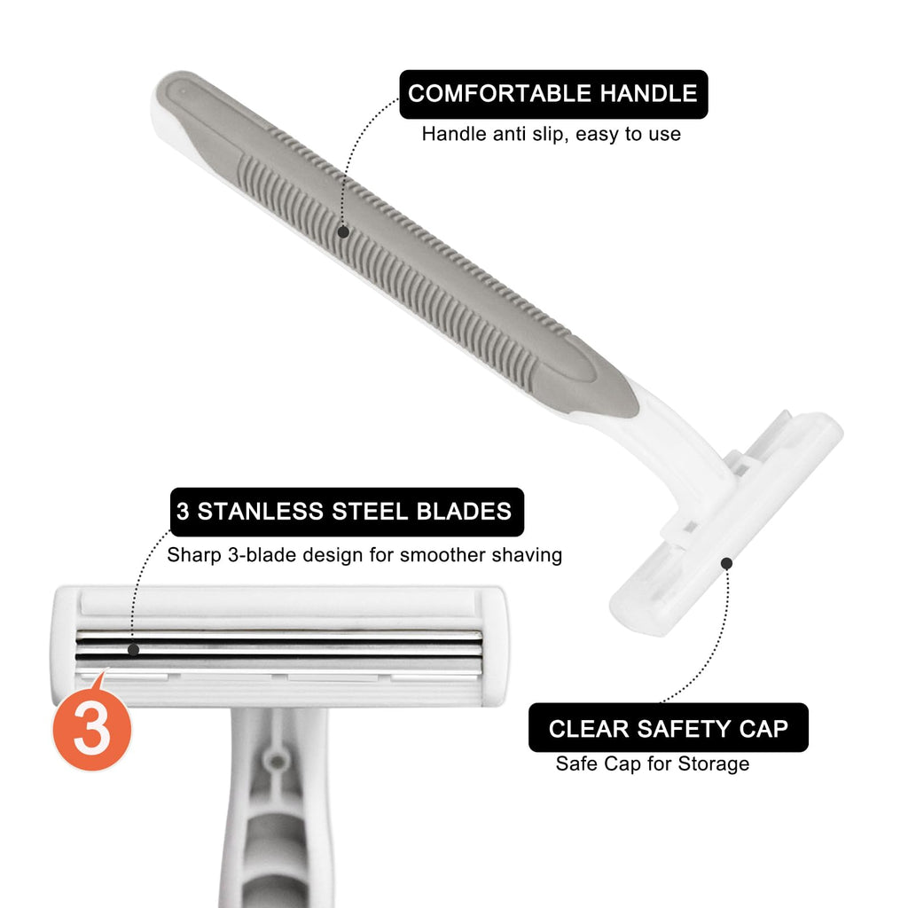 Xuezoioy Disposable Razors Bulk Pack of 30,Gray Travel Bulk Razors Single Use Individually Wrapped 3 Blade Men's Disposable Shaving Razors with Clear Cap for Homeless,Hotel,Charity,Air Bnb,Unisex
