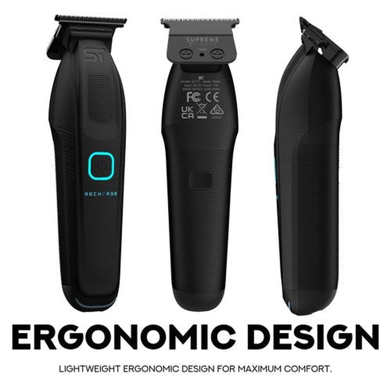 Supreme Trimmer Recharge ST777 – Professional Barber Trimmer with 2 Removable Batteries | 8000 RPM Motor, Zero Gap DLC Blades, Smart Charging Dock, USB-C Fast Charge
