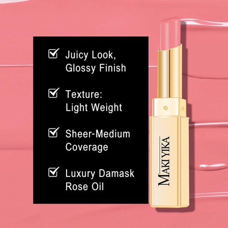MAKI YIKA Moisture Lipstick - Hydrating Nude Pink Lip Color for Dry Lips | Juicy Finish, MA073 Bare Soul