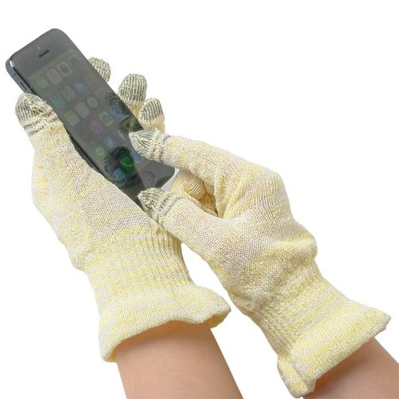Kinuya 4381 100% Silk Smartphone Compatible Short Gloves (Lemon, Standard)