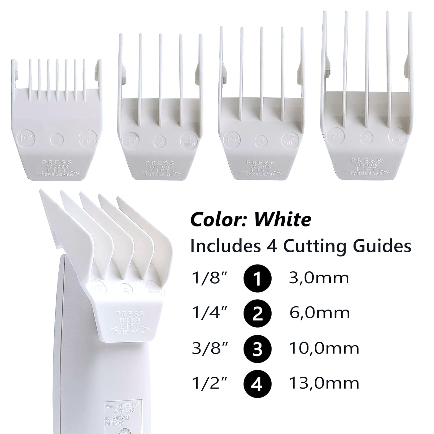 2 Pack Professional Peanut Replacement Blades with 4 Professional Clipper Guards, Precision Ground for Smooth Cutting, Snap-On Design, Compatible with Wahl Peanut Clipper/Trimmer #2068-300, White
