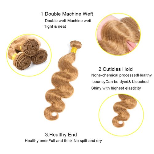 28 30 32 Inch Color 27 Body Wave Bundles Human Hair Honey Blonde Human Hair Bundles Virgin Hair 3 Bundles Blonde Body Wave Bundles Hair Extensions 150g