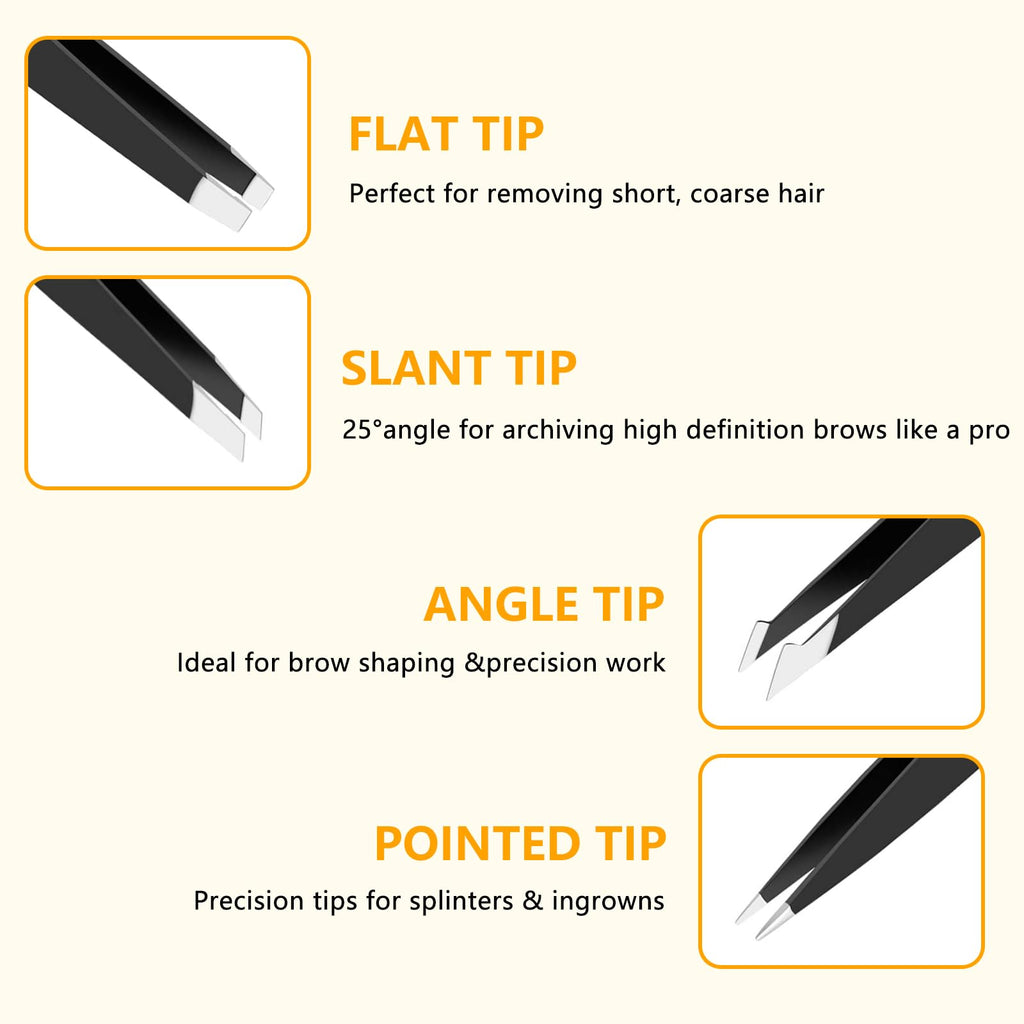 DTDNZKN 4 PCS Stainless Steel Tweezers Set Black