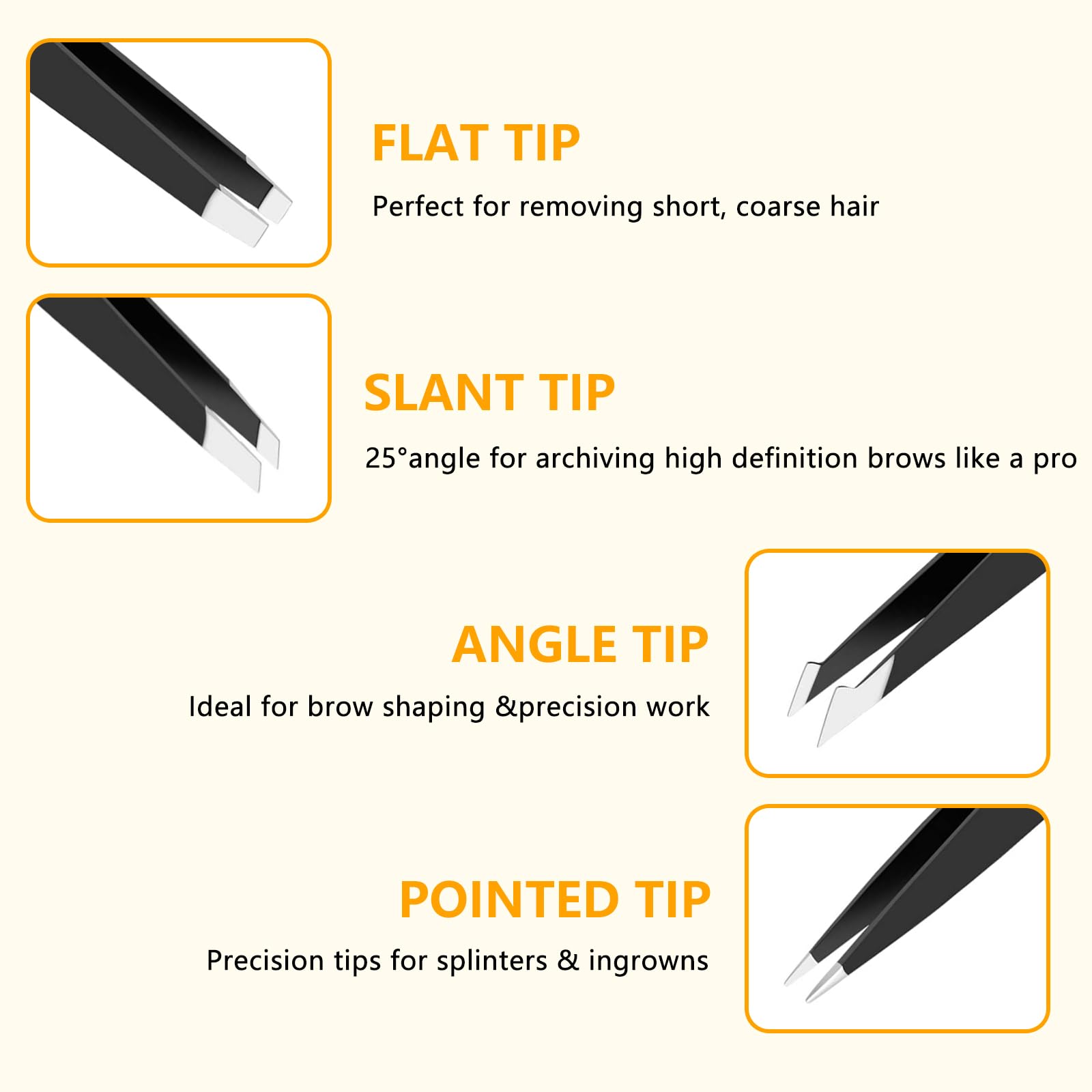 DTDNZKN 4 PCS Stainless Steel Tweezers Set Black