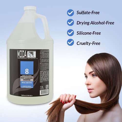 MODA - Deep Cleansing Shampoo with 4 Extracts Plus 4 Vitamins - Removes Buildup, Dirt, Oil, Product, and Hard Water Residue - Cleansing for All Hair Types - Nourishing Formula - 128 Oz