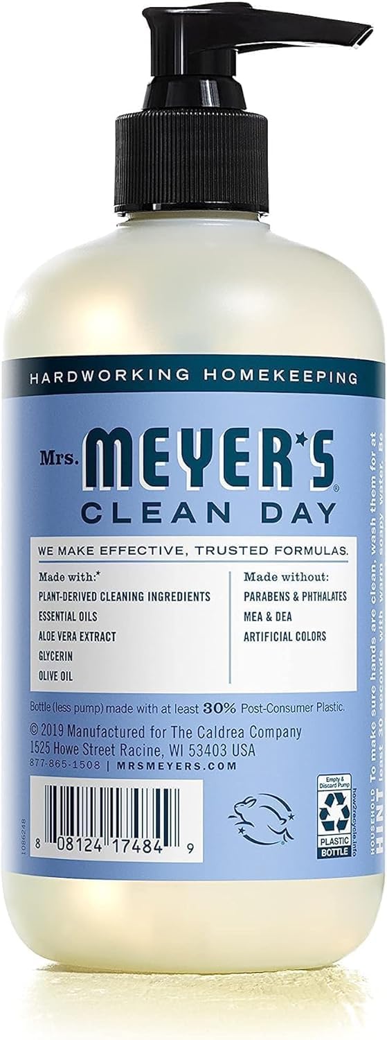 Mrs. Meyers Clean Day Liquid Hand Soap Hard 12.5 Oz Bluebell Scent Pump Dispenser (Pack of 6)