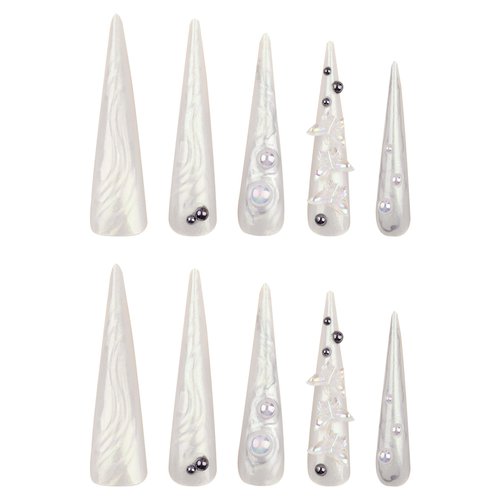 Extra Long Press on Nails Stiletto Fake Nails Long False Nails Almond Shape Glue on Nails with 3D Swirl and Butterfly Designs Acrylic Nails Stick on Nails for Women and Girls 24 Pcs