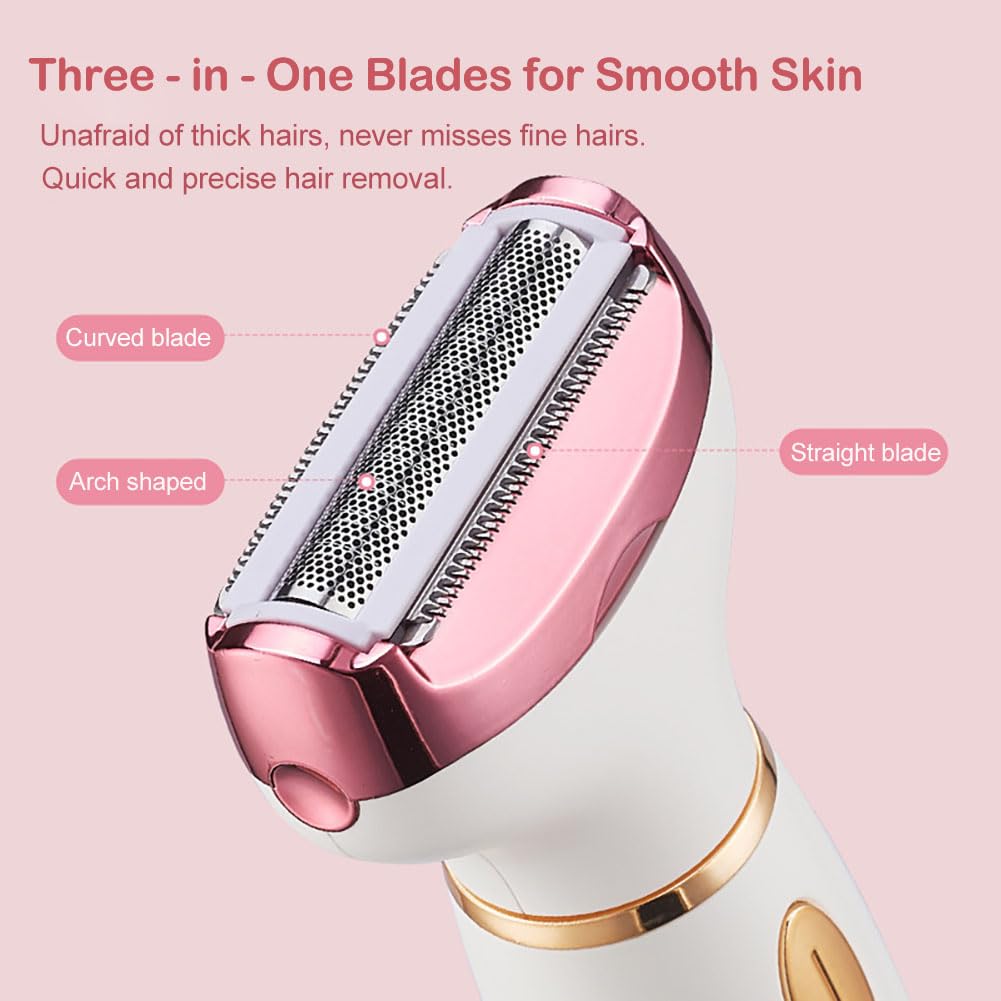Electric Razors for Women, 4 in 1 Electric Shaver for Women, Wet & Dry Ipx7 Waterproof Bikini Trimmer and Facial Hair Remover, Painless Ladies Body Razors for Nose Eyebrow Arms Armpit Legs Pubic Area