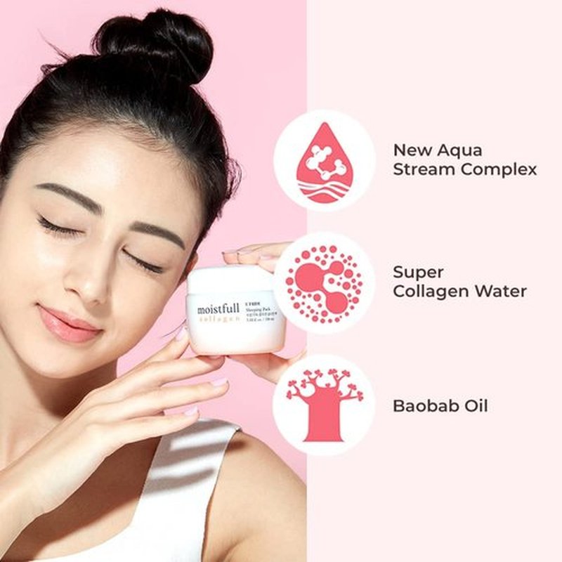 ETUDE Moistfull Collagen Sleeping Pack, Face Moisturizer, Night Cream, Super Collagen Water, Baobab Oil, Gel Texture, Deep Hydration, Korean Skin Care, Beauty (3.38 Fl Oz)