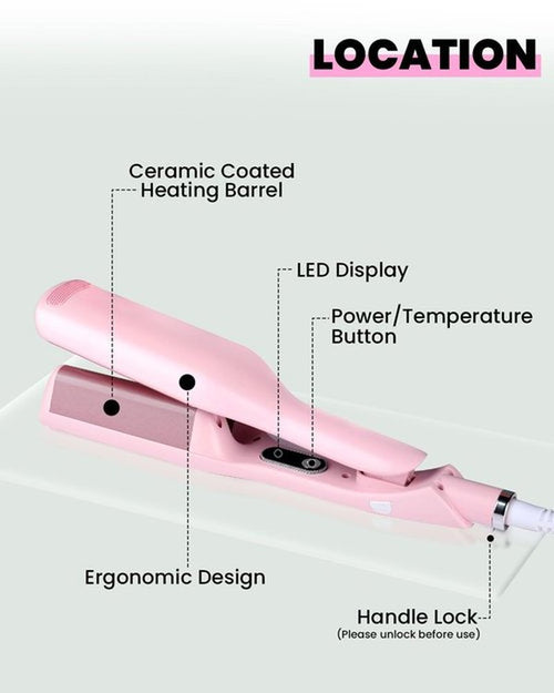 1 1/4 Inch Hair Waver Crimper,Cimper Tool Hair Crimper Waver,Deep Wave Iron with 2 Ceramic Barrel,Pink