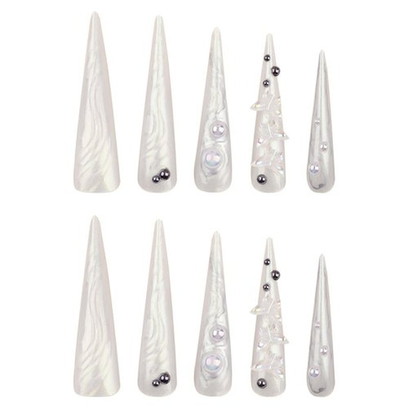 Extra Long Press on Nails - Stiletto Fake Nails with 3D Butterfly Design - White Full Cover Stick on Nails for Women 24 Pcs
