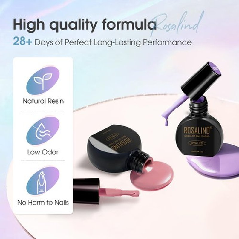 ROSALIND 10ml Gel Nail Polish Set, 16 Classic Colors Uv Gel Polish with 3Pcs Glossy Matte Glitter Top Coat and Base Coat for Beginners Gel Nail Art Home Gift for Women