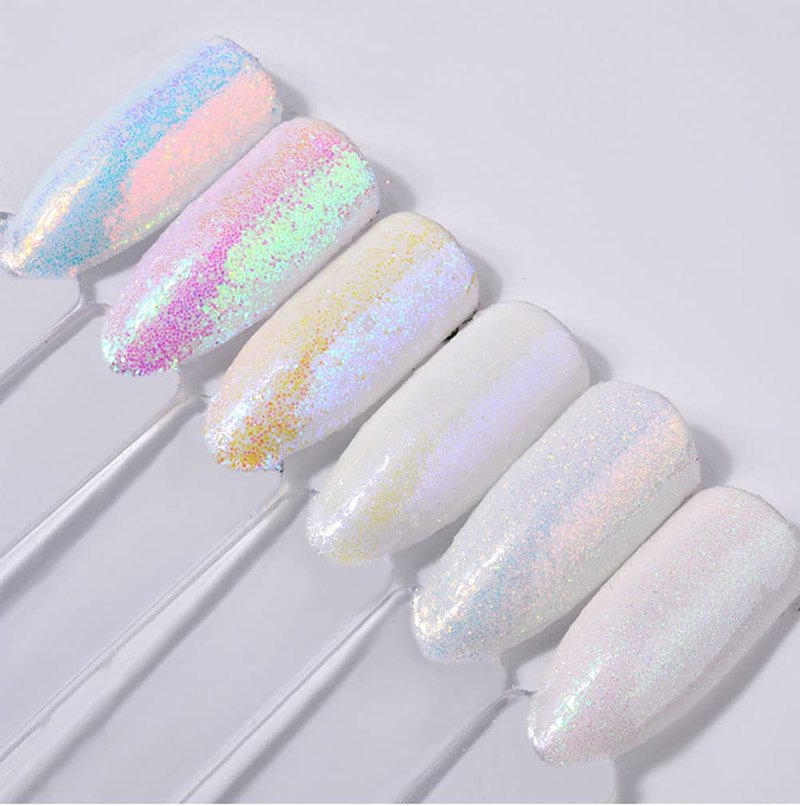 YBW Mesiyun Nail Art White Mermaid Glitter Sequins Holographic Unicorn Sparkle Powder Dust 3D DIY Decorations 6Pots