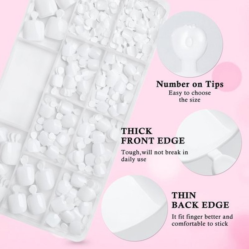 240pc Press on Toenails Women Fake Toe Nails with Tabs, White Fake Toenails Press on Nails Toe Acrylic Nail Tips Short Square False Toenails Stick Artificial Toe Nails Press ons Pedicure