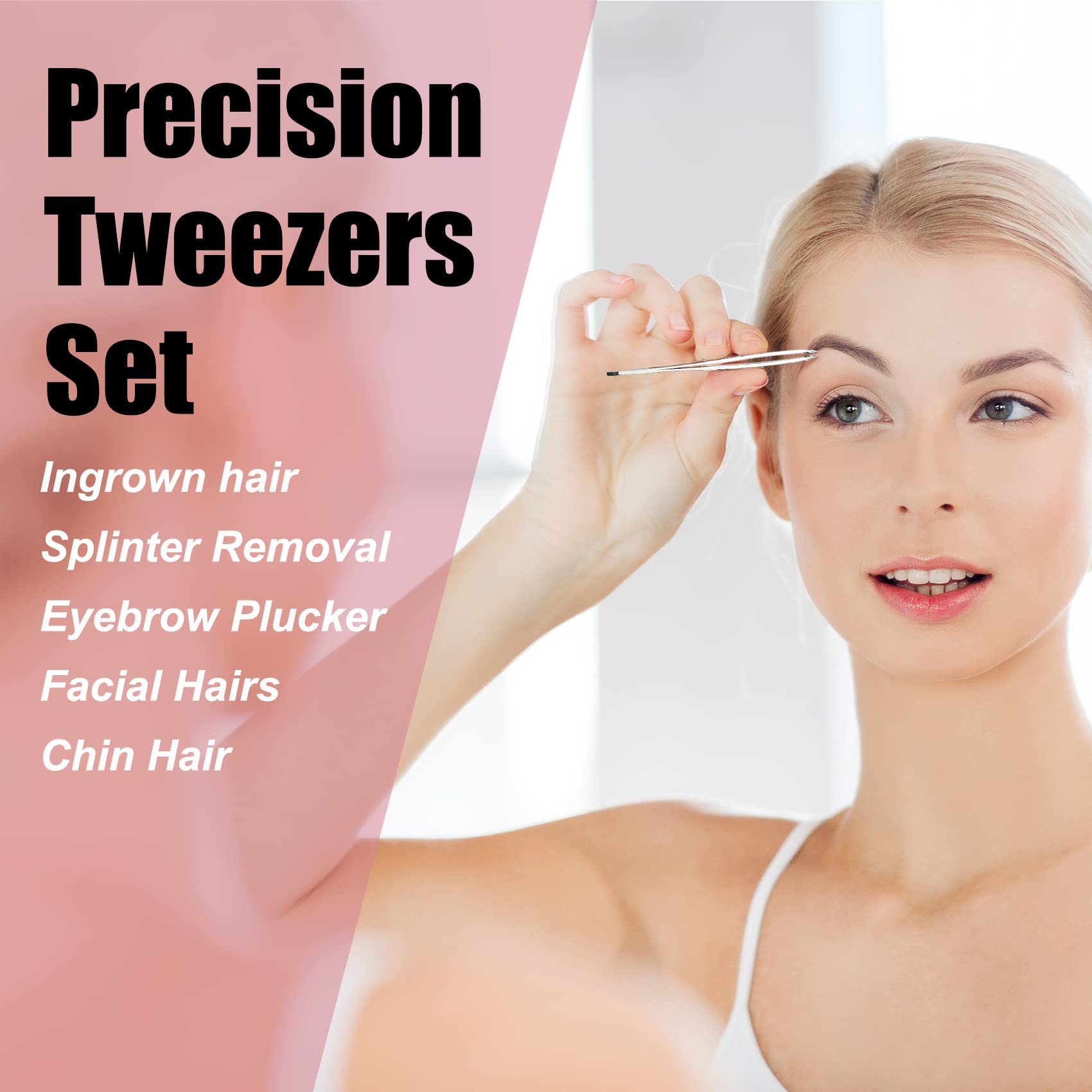 LePinko 2PCS Tweezers Set for Women and Men, Precision Tweezer kit for Ingrown hair, Facial Hairs, Chin Hair, and Splinter Removal, Professional Eyebrow Plucker Tweezers, Silver