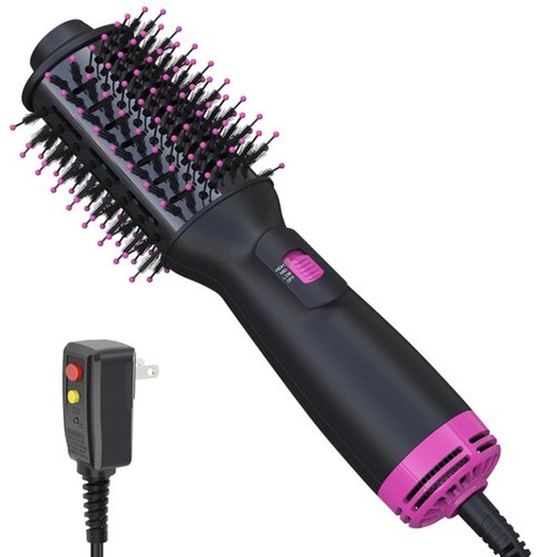 Dual Voltage Mini Hair Dryer Brush with UK/EU Plug, Blow Dryer Brushes 120V - 240V for European Travel, One Step Hair Dryer and Styler Volumizer with Negative Ion Anti-frizz Styling Brush